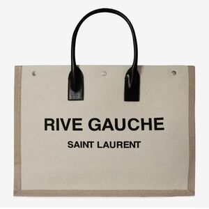 Saint Laurent Rive Gauche Canvas Tote - Cream and Black